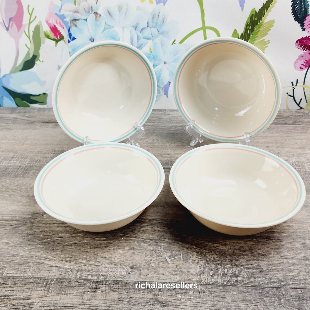 Corelle Forever Yours Soup Cereal Bowls 6.25" Lot Of 4 Pink Blue Stripe Corning